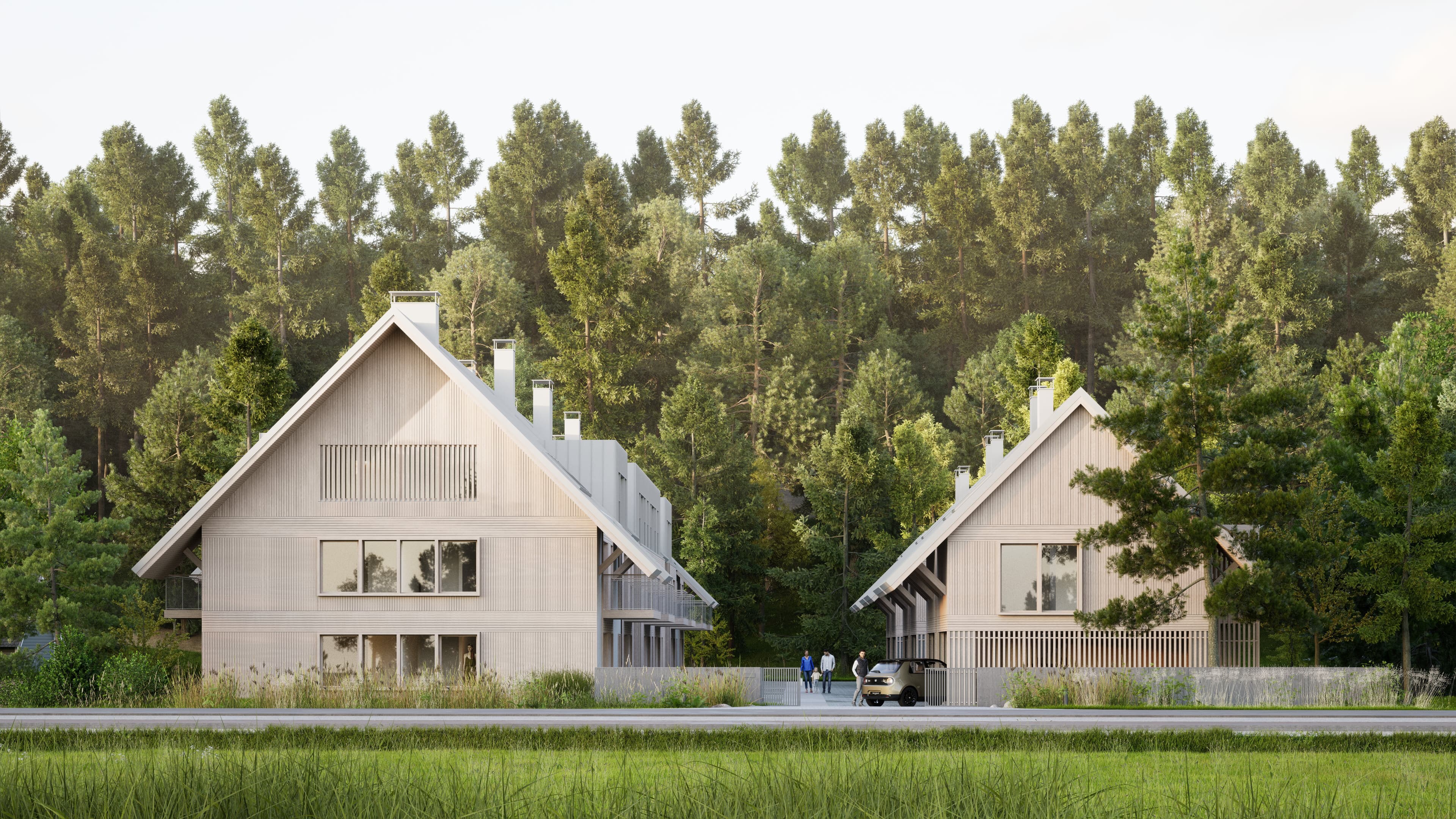 Architektura kameralna — drewno, kamień, mosiądz.