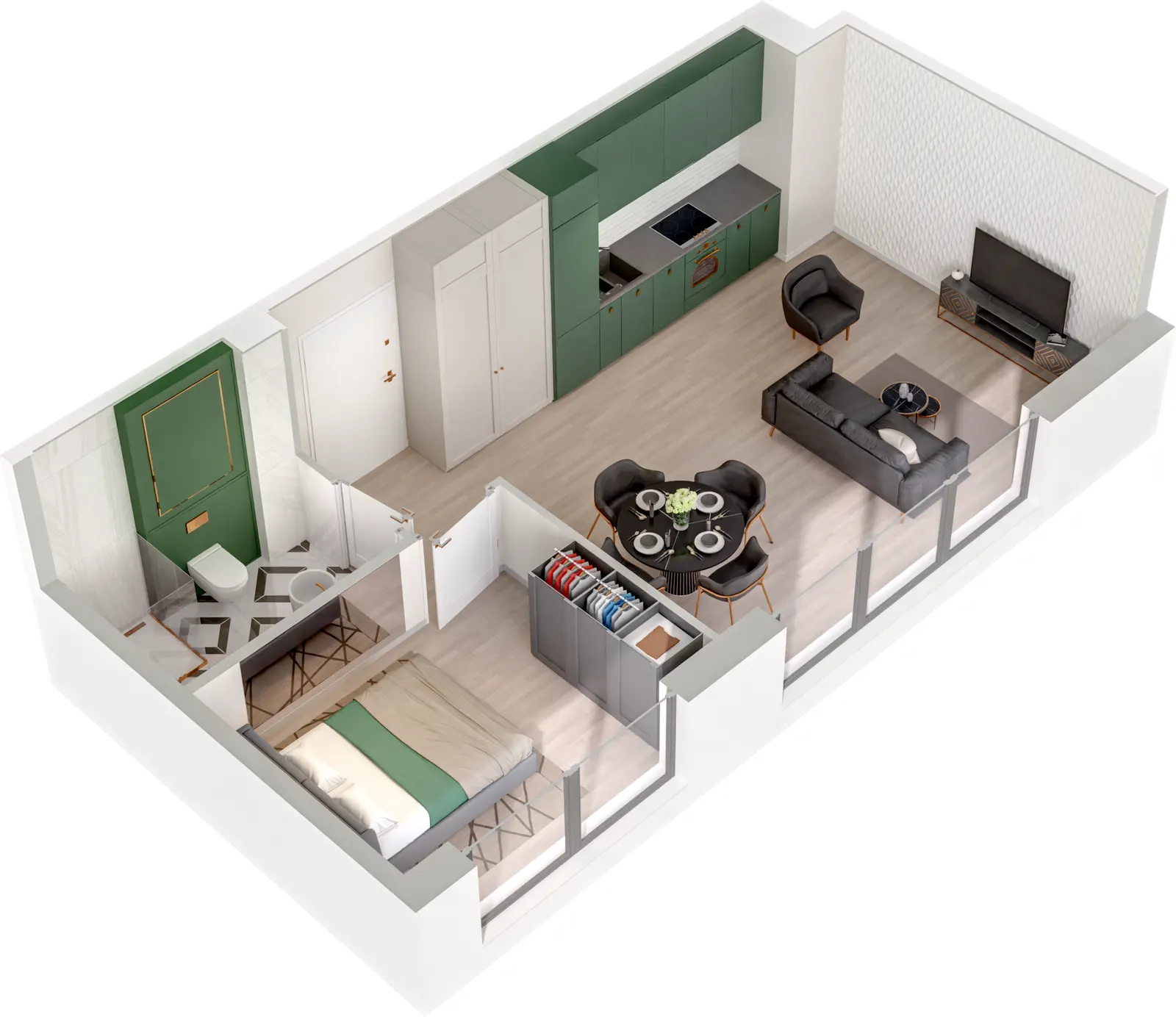 Rzut 3D lokalu Lokal A/0.01 — styl Paris, widok 3D