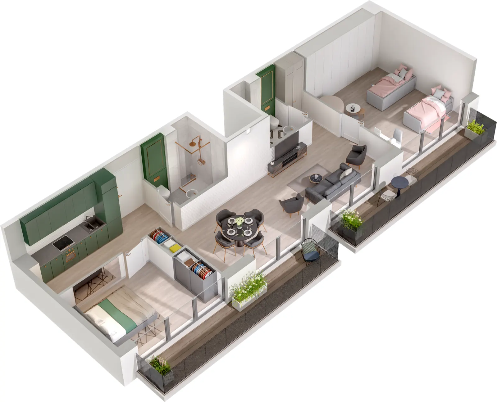 Rzut 3D lokalu Lokal A/1.04 — styl Paris, widok 3D