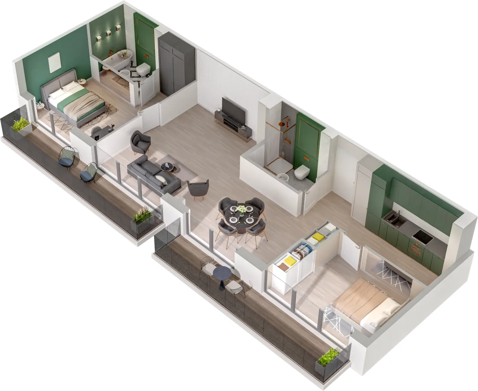 Rzut 3D lokalu Lokal A/1.05 — styl Paris, widok 3D