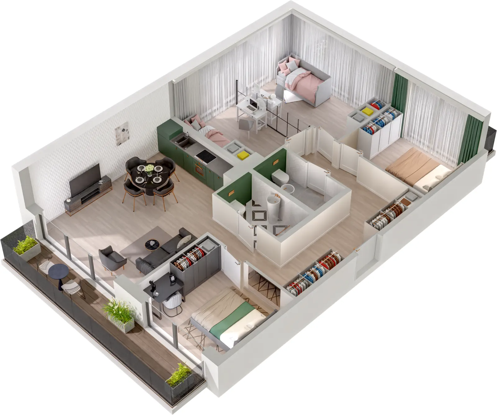 Rzut 3D lokalu Lokal A/1.06 — styl Paris, widok 3D