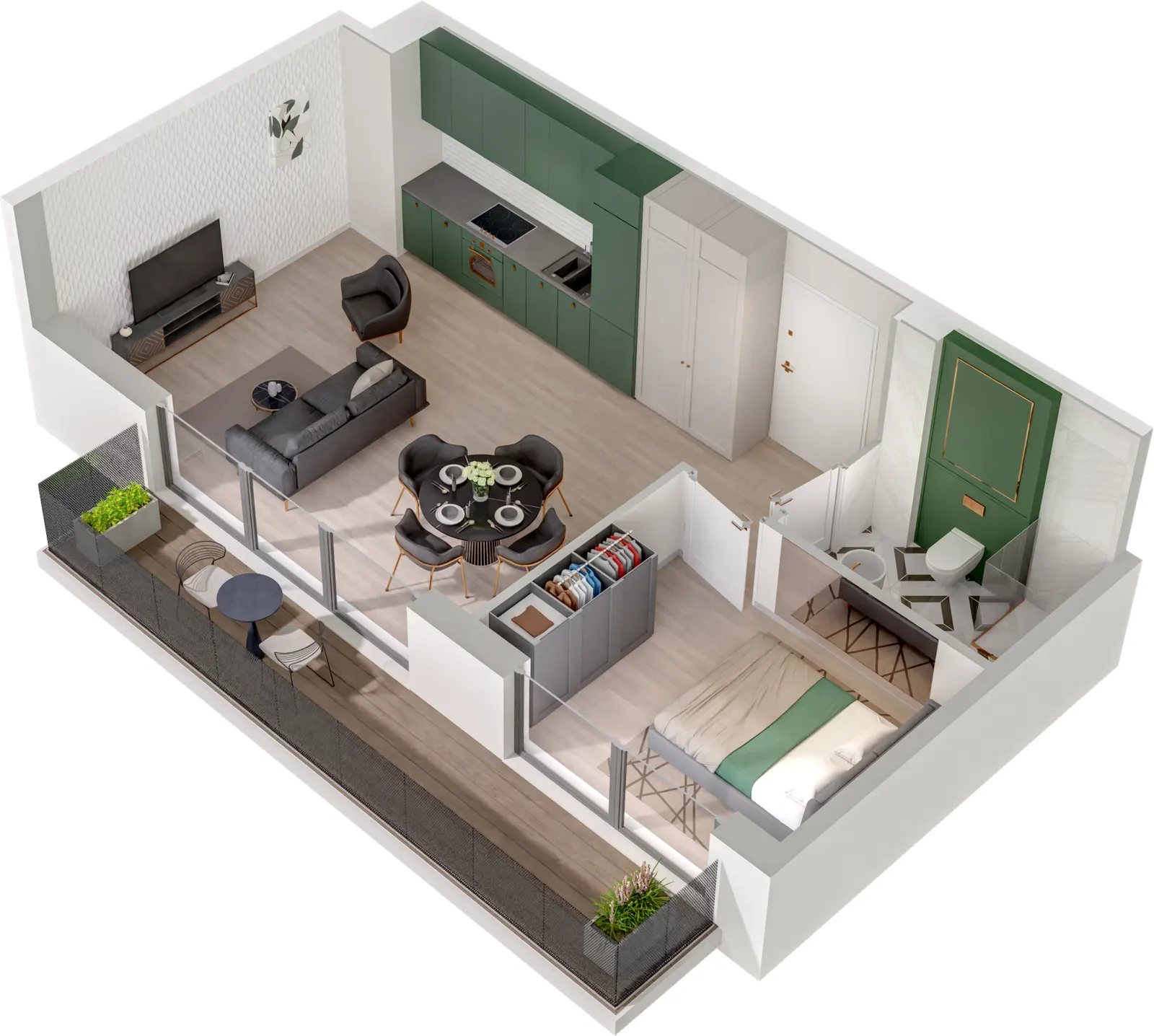 Rzut 3D lokalu Lokal A/1.07 — styl Paris, widok 3D