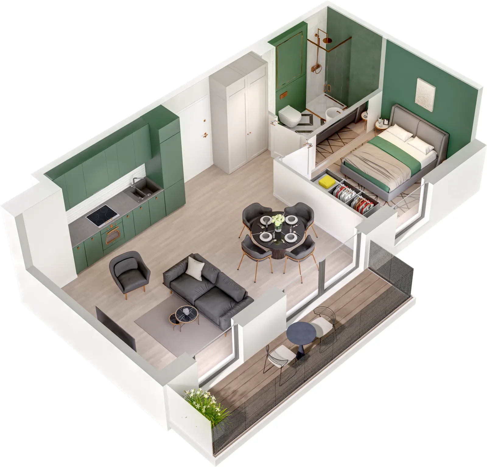 Rzut 3D lokalu Lokal A/1.08 — styl Paris, widok 3D