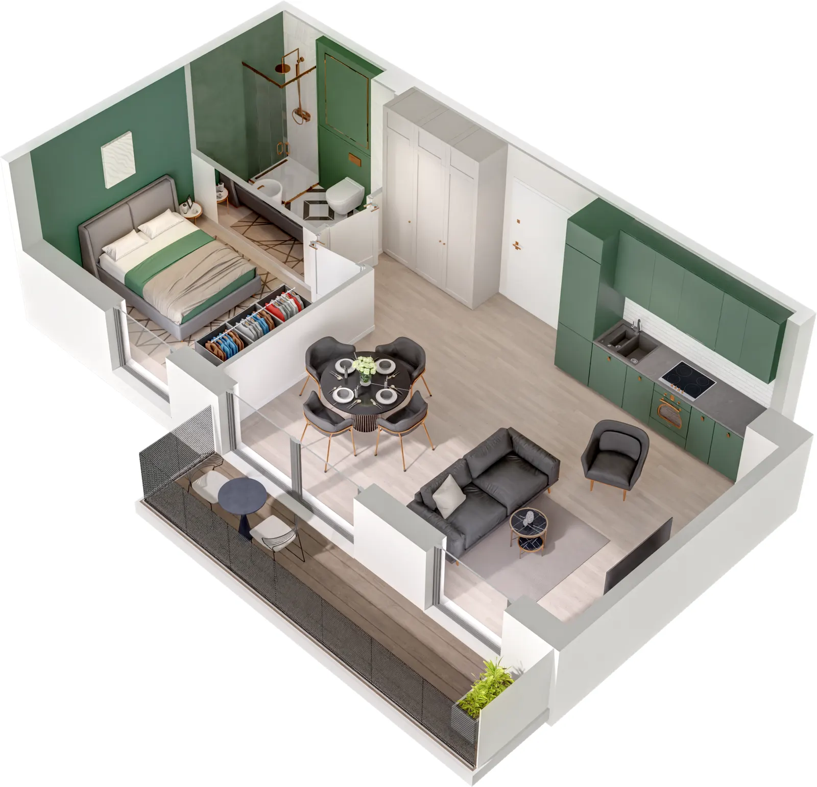 Rzut 3D lokalu Lokal A/1.09 — styl Paris, widok 3D