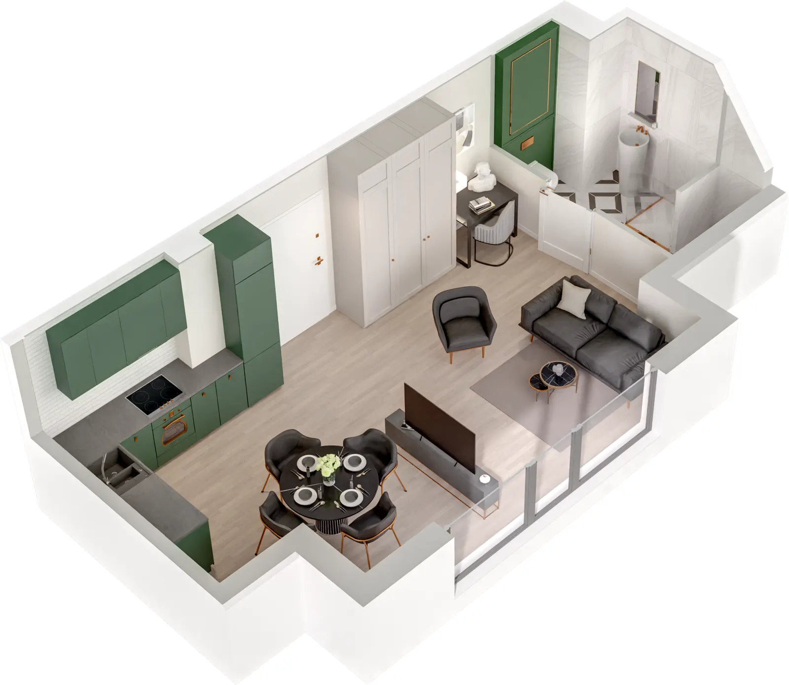 Rzut 3D lokalu Lokal A/2.01 — styl Paris, widok 3D