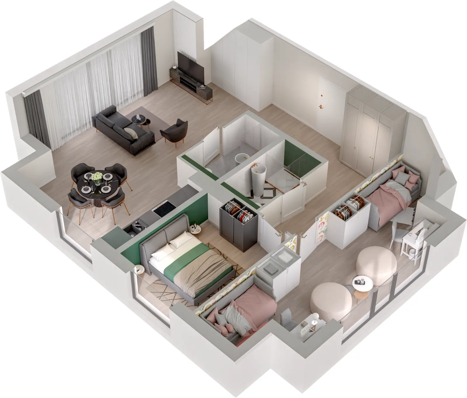 Rzut 3D lokalu Lokal A/2.02 — styl Paris, widok 3D