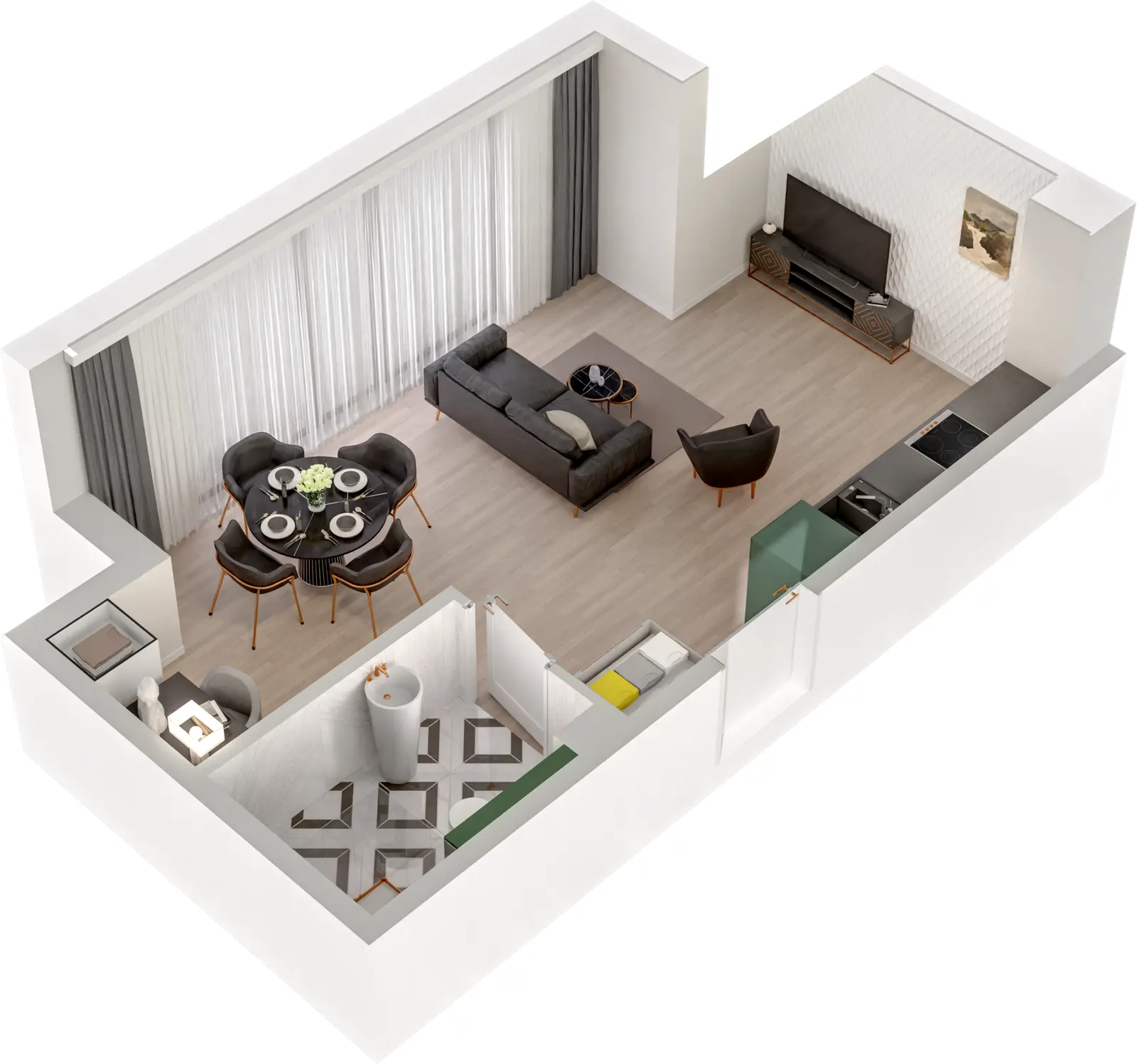 Rzut 3D lokalu Lokal A/2.03 — styl Paris, widok 3D