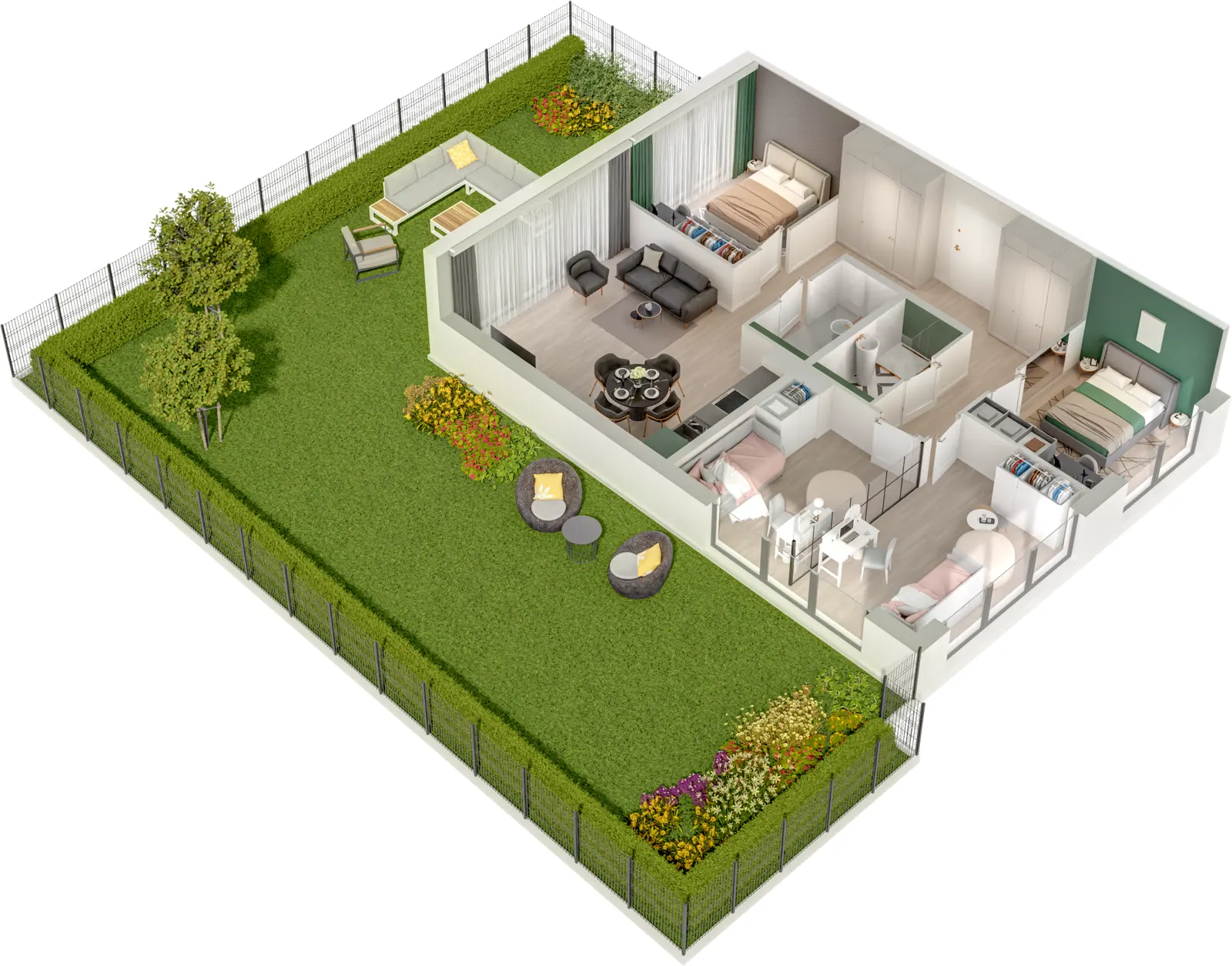 Rzut 3D lokalu Lokal A/0.02 — styl Paris, widok 3D