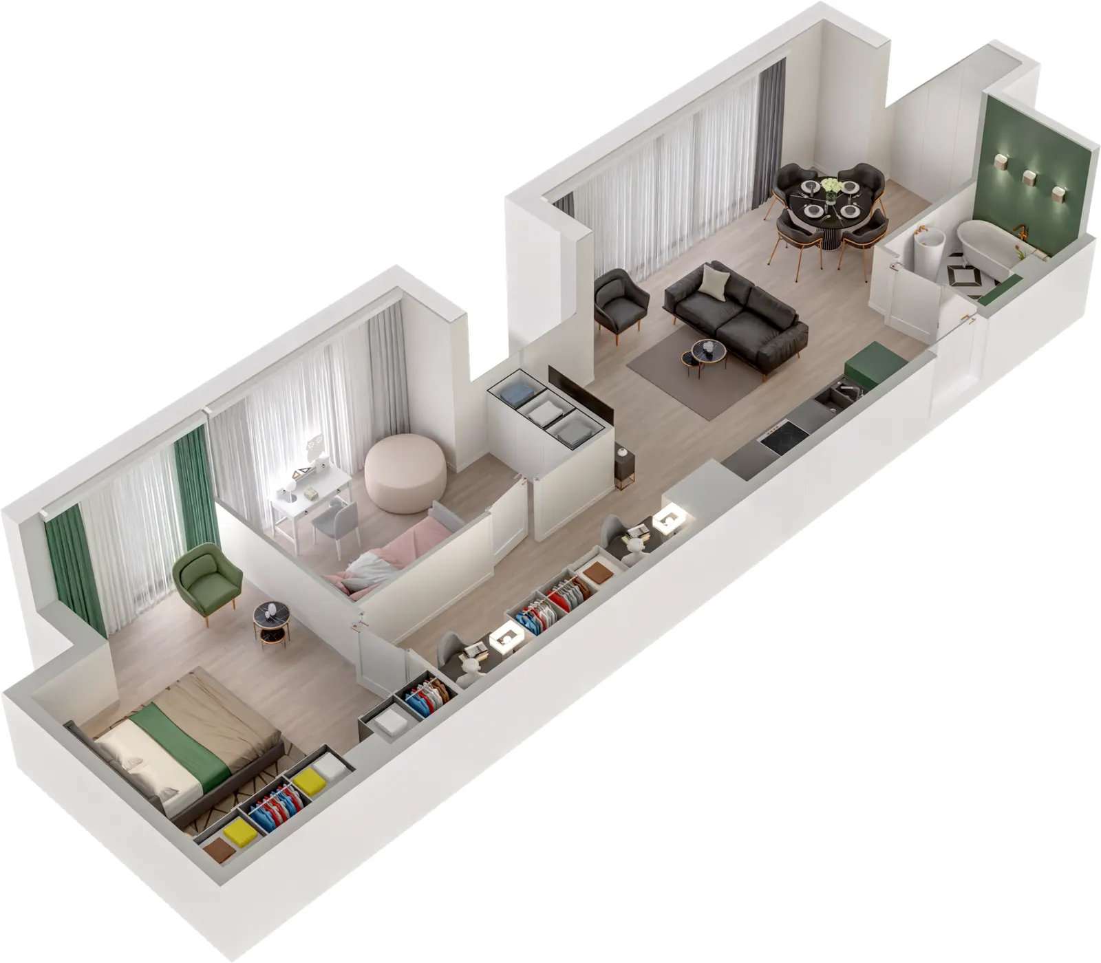 Rzut 3D lokalu Lokal A/2.04 — styl Paris, widok 3D