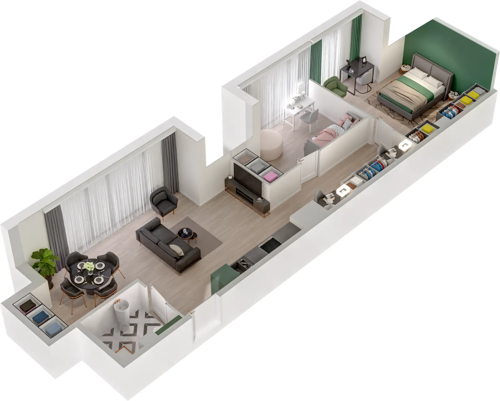 Rzut 3D lokalu Lokal A/2.05 — styl Paris, widok 3D