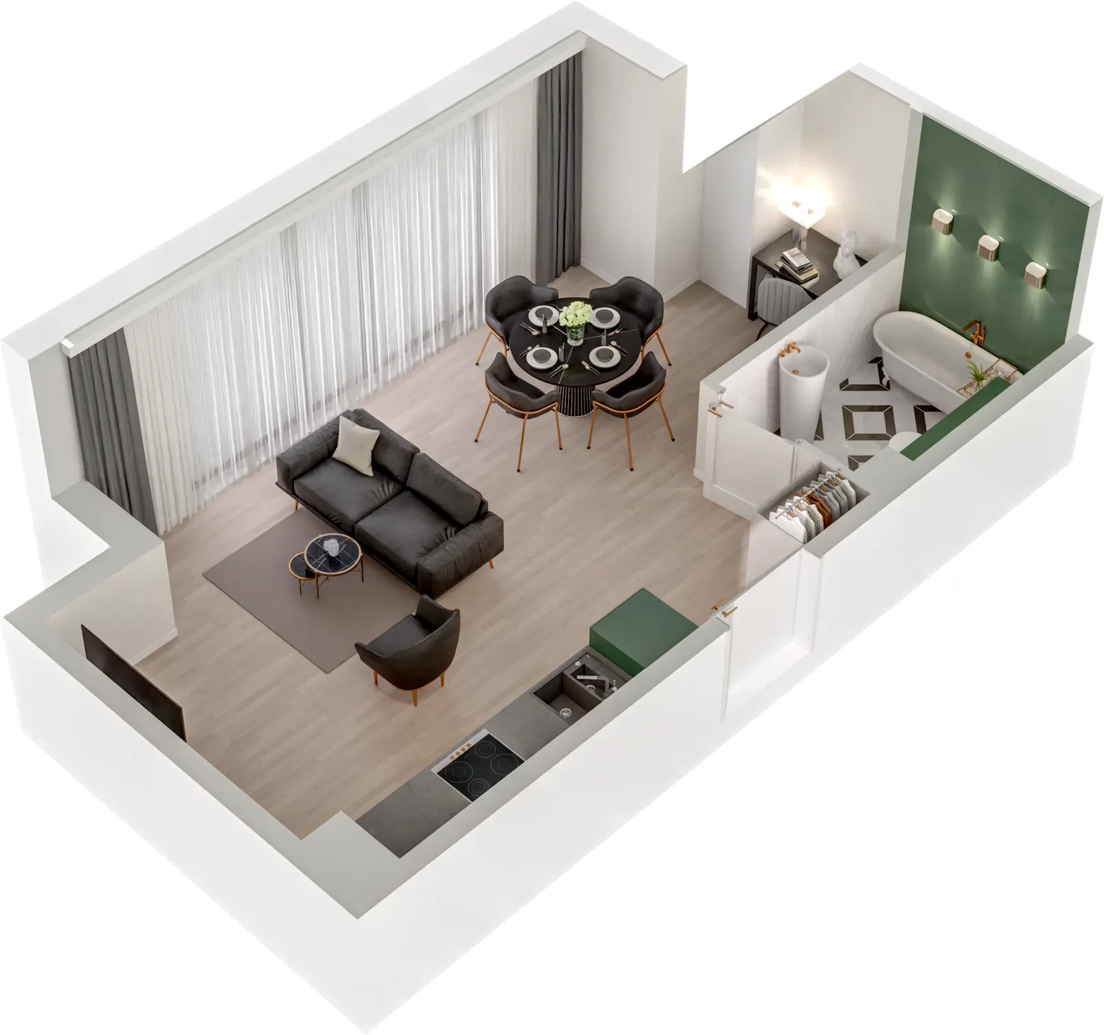 Rzut 3D lokalu Lokal A/2.06 — styl Paris, widok 3D