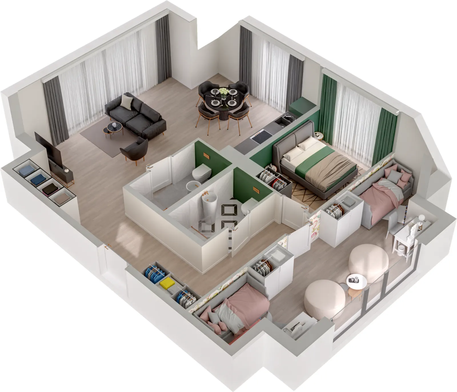 Rzut 3D lokalu Lokal A/2.07 — styl Paris, widok 3D