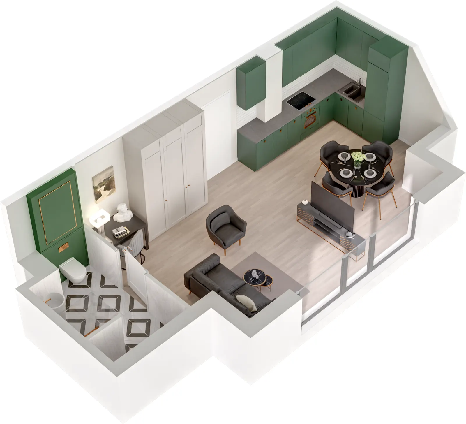 Rzut 3D lokalu Lokal A/2.08 — styl Paris, widok 3D