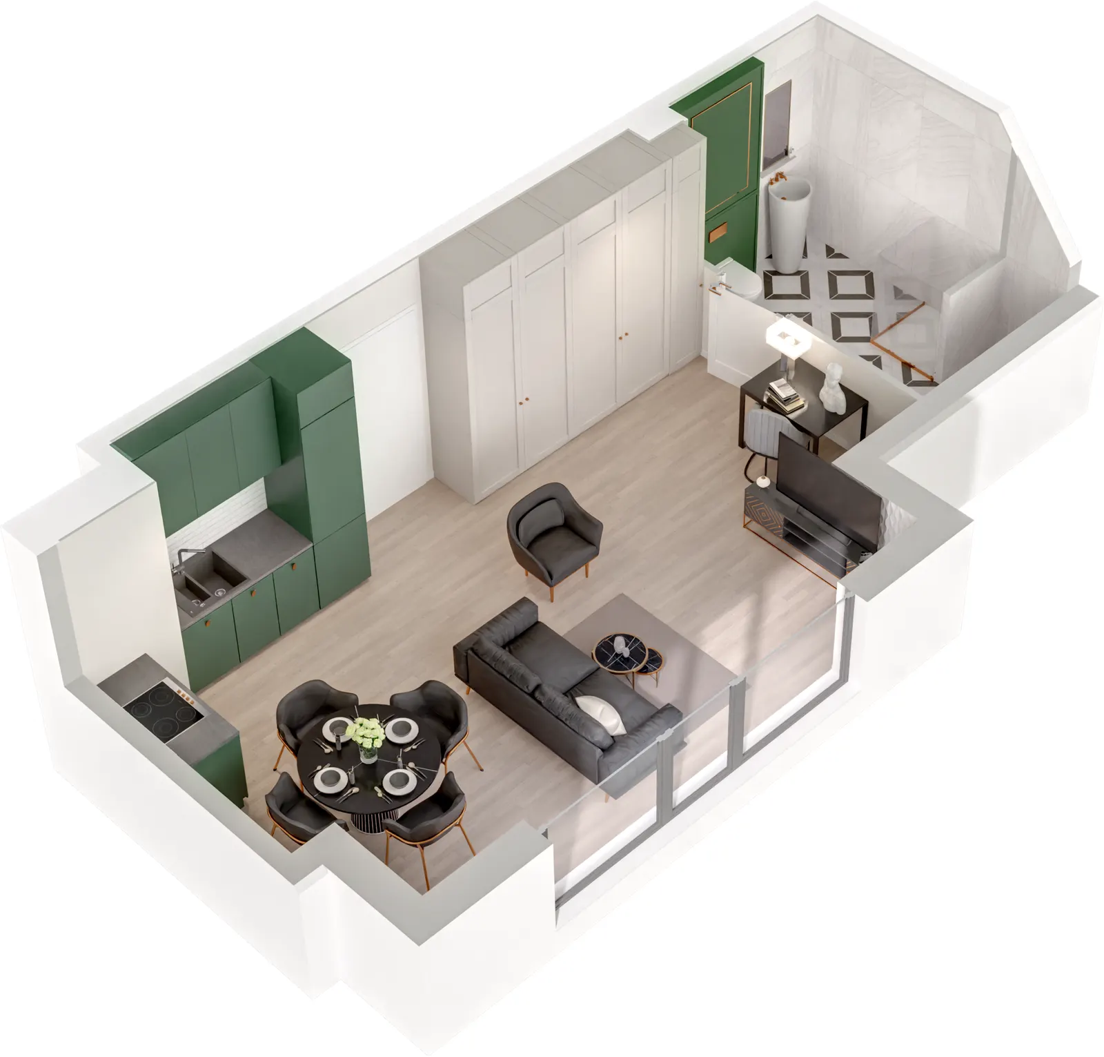 Rzut 3D lokalu Lokal A/2.09 — styl Paris, widok 3D