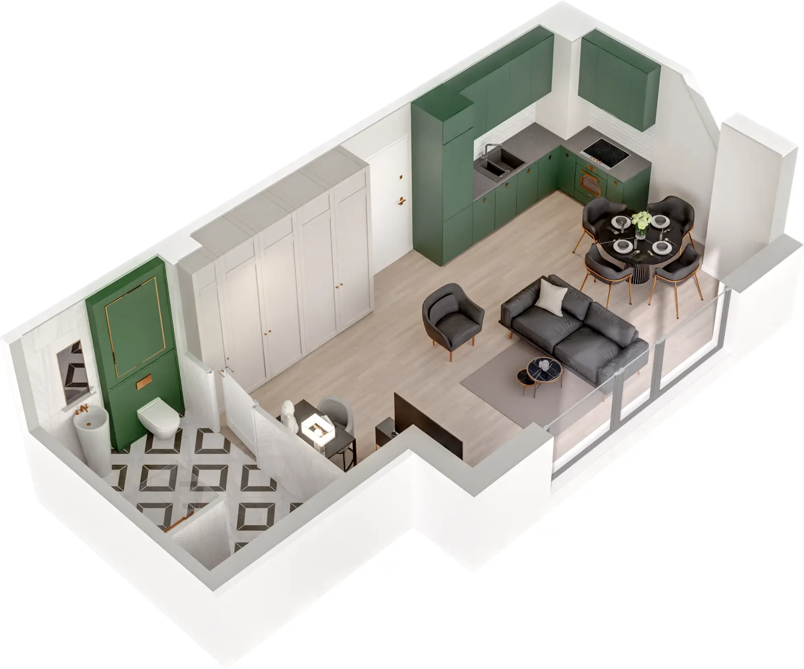Rzut 3D lokalu Lokal A/2.10 — styl Paris, widok 3D