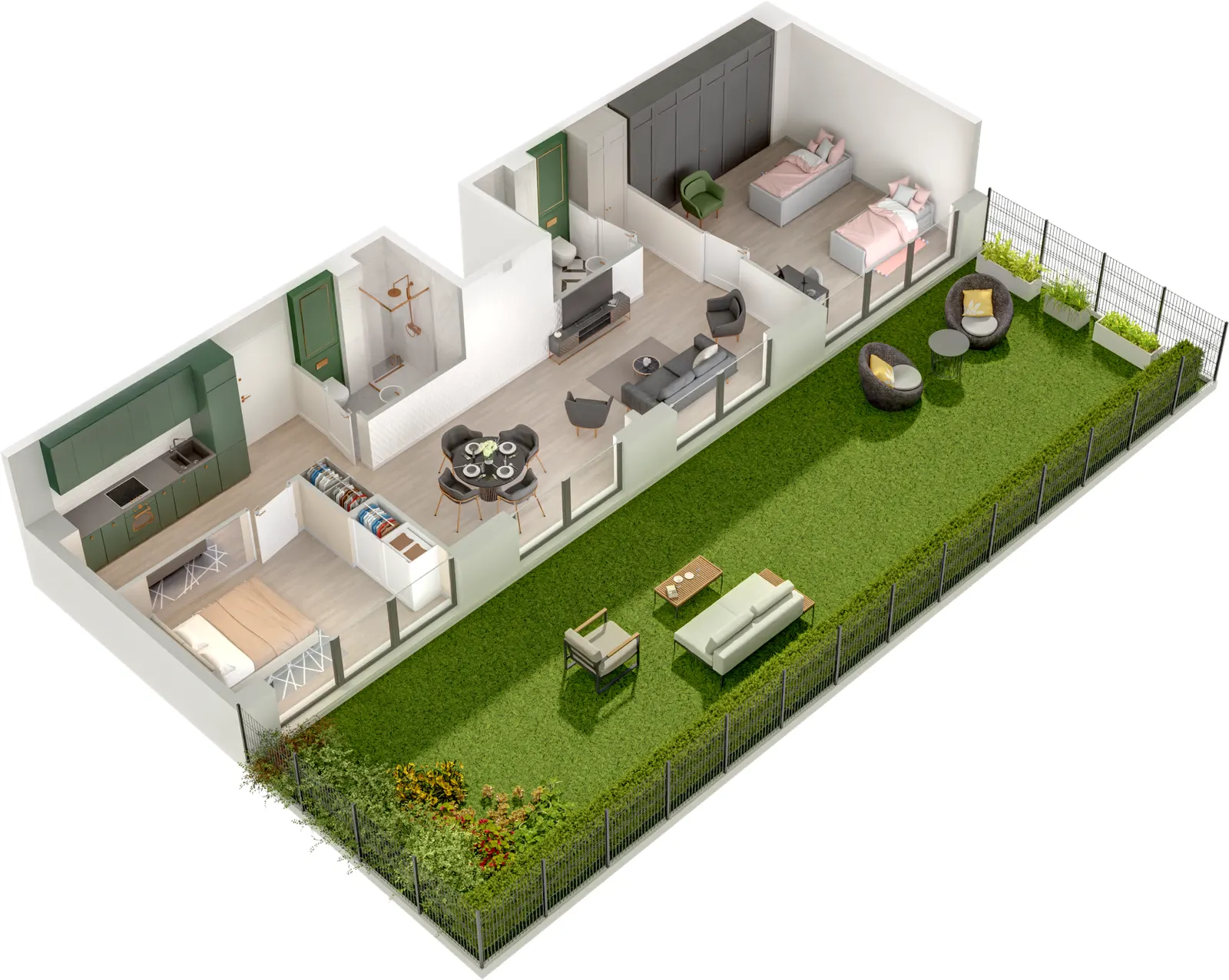 Rzut 3D lokalu Lokal A/0.04 — styl Paris, widok 3D