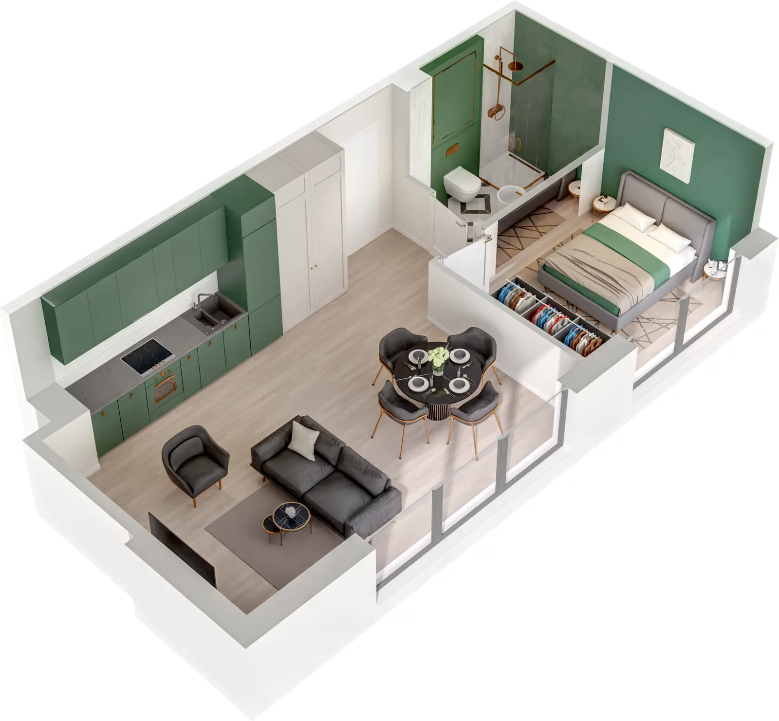 Rzut 3D lokalu Lokal A/0.07 — styl Paris, widok 3D