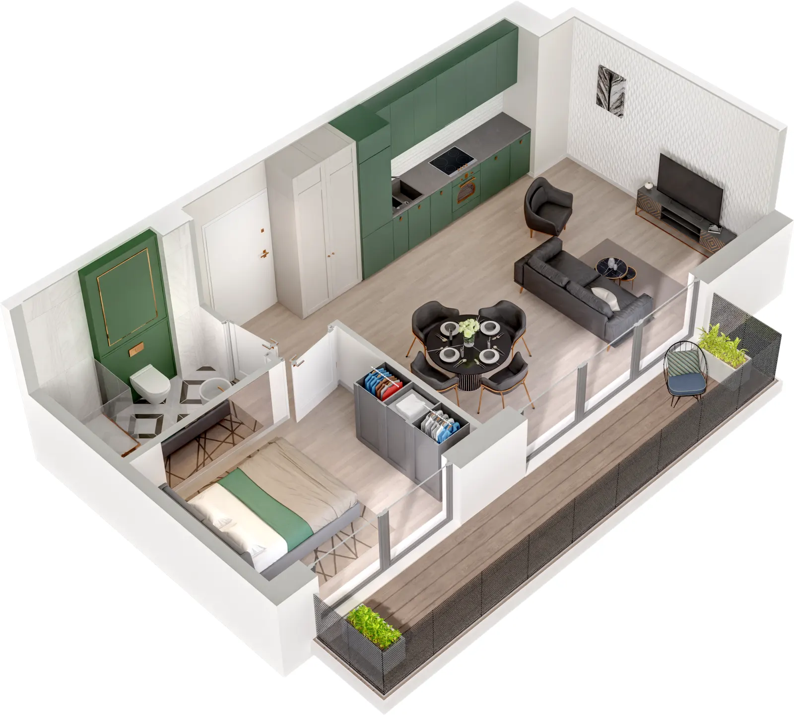 Rzut 3D lokalu Lokal A/1.01 — styl Paris, widok 3D