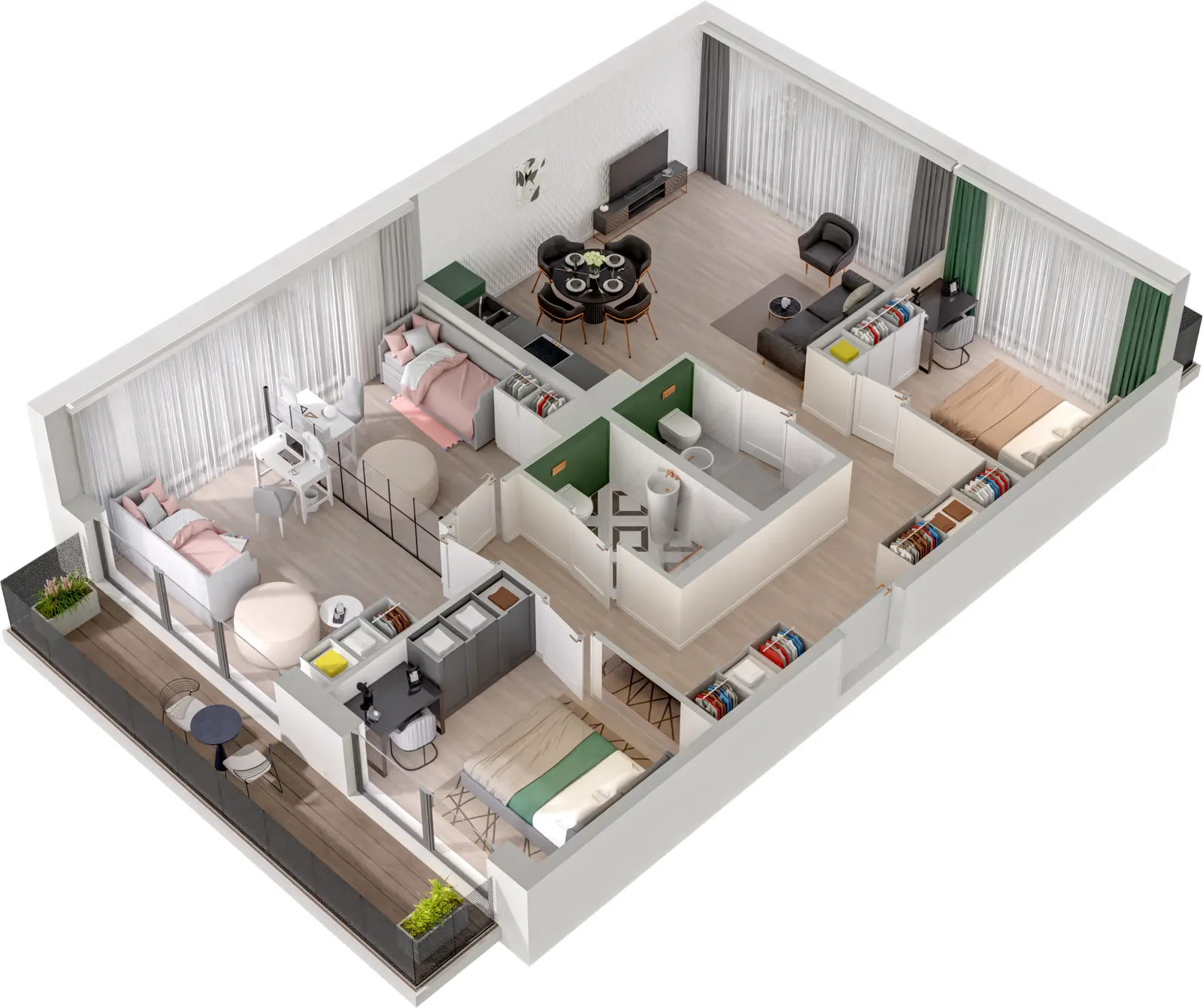 Rzut 3D lokalu Lokal A/1.02 — styl Paris, widok 3D